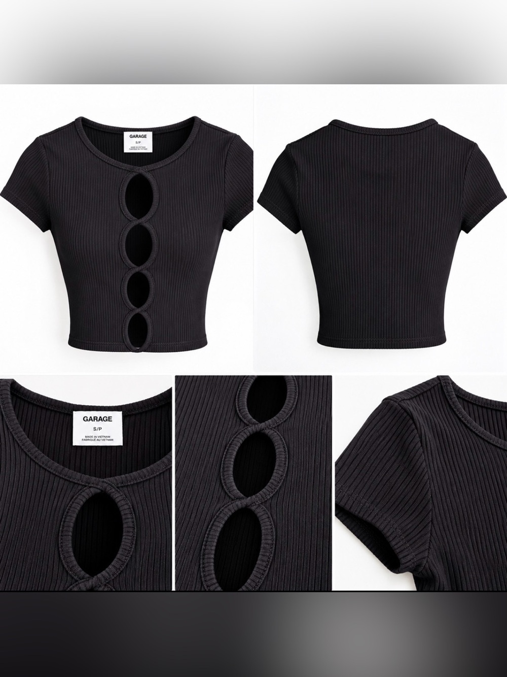 Garage Black Ribbed Keyhole Front Crop Top - Picture 2 of 2